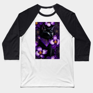 Gothic Black Cat Lost In Purple Elegance Baseball T-Shirt